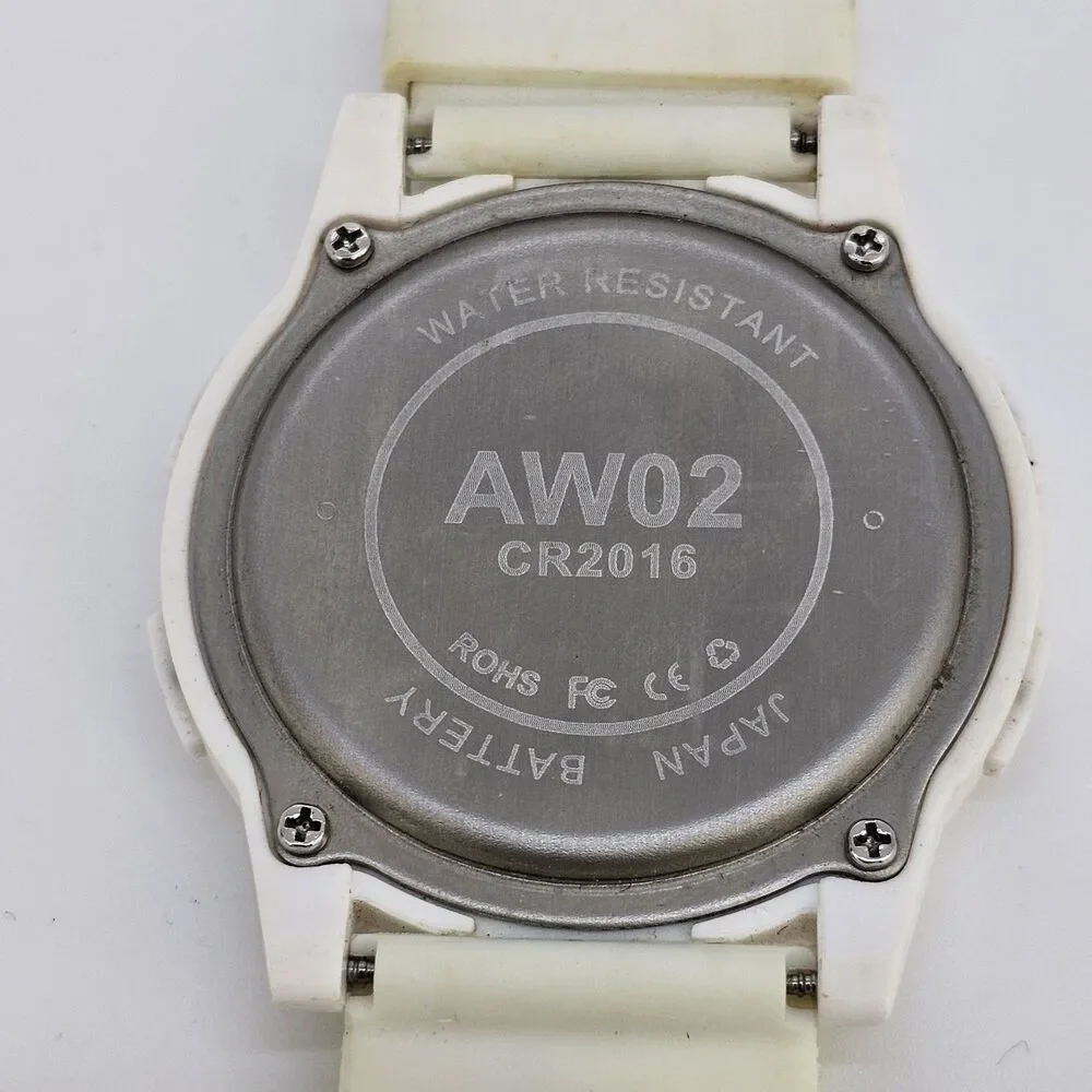 44MM‎ Men's Digital Watch White Case Cream Plastic Bands New Battery